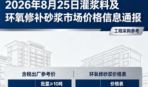 红山2026年8月25日灌浆料及环氧修补砂浆市场价格信息通报